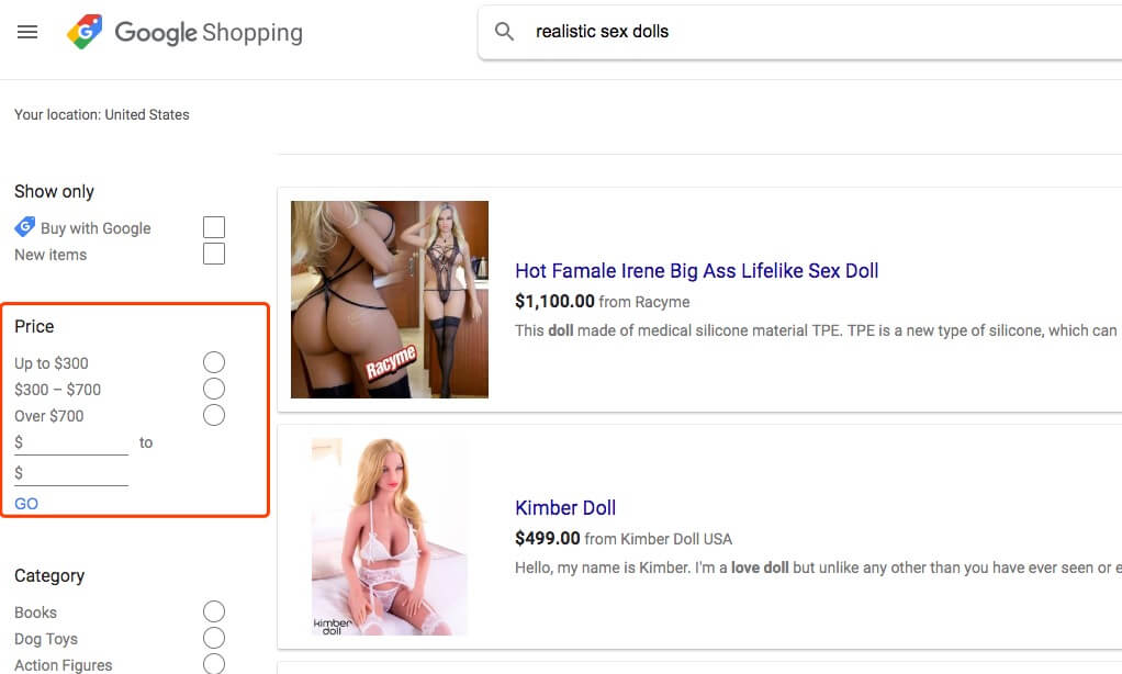 buy sex dolls on Google shopping ads